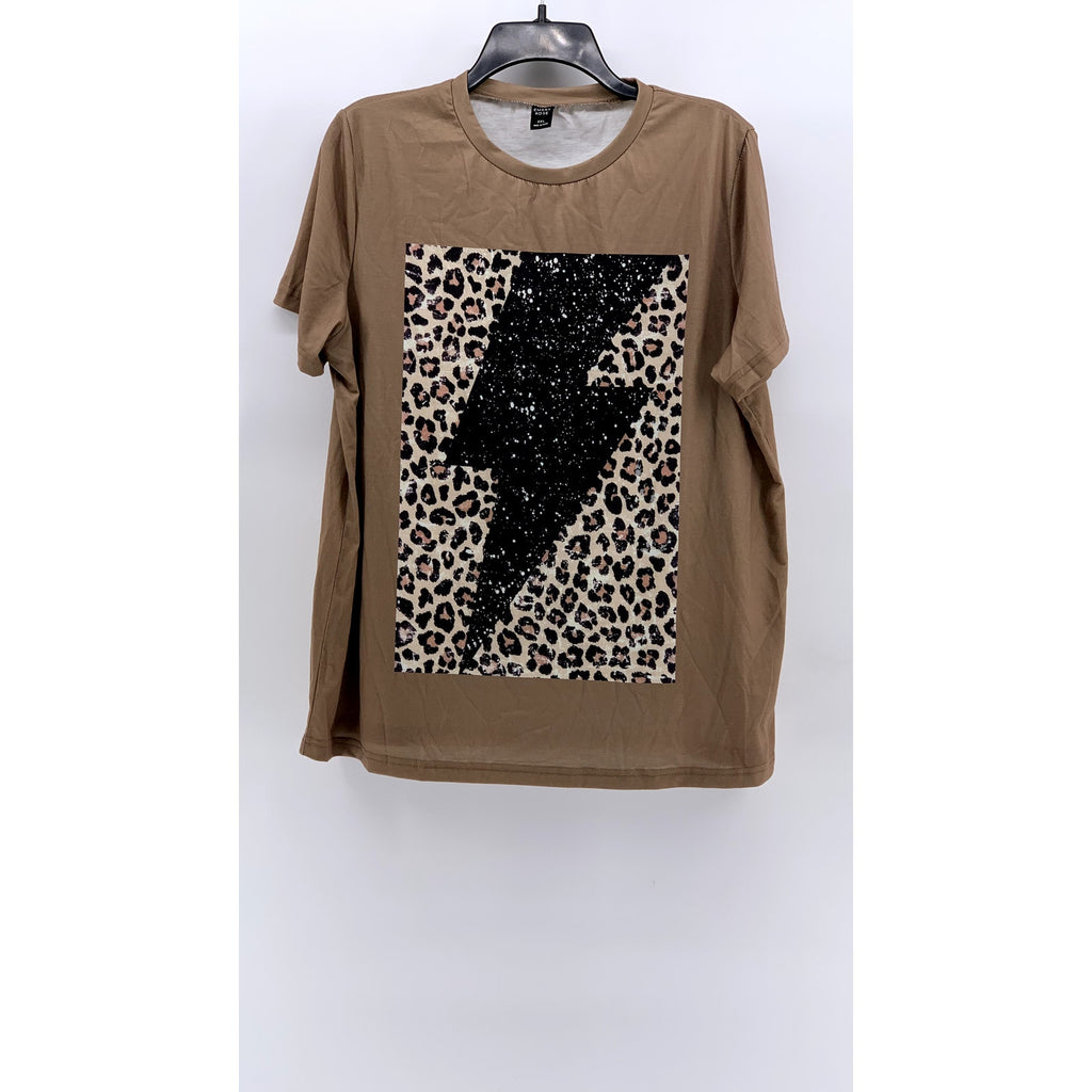 EMERY ROSE Women's Tan Leopard Print Glitter Bolt Top SZ 0XL