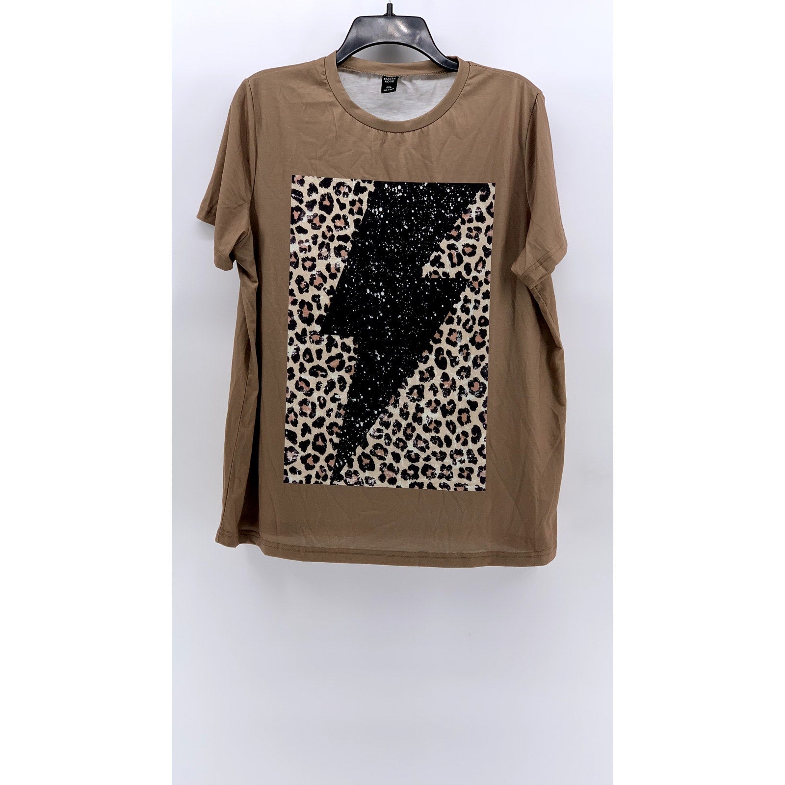 EMERY ROSE Women's Tan Leopard Print Glitter Bolt Top SZ 0XL