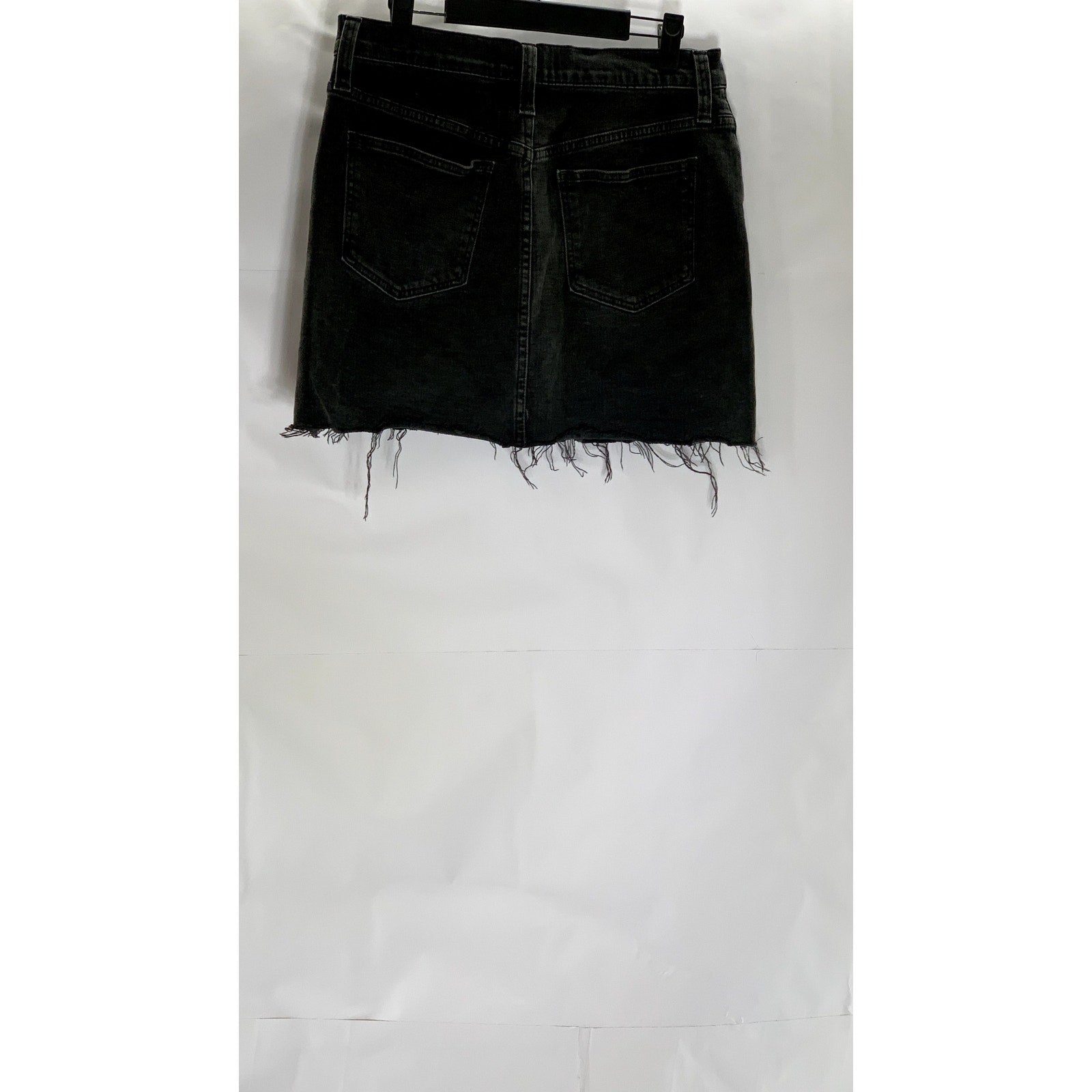 MADEWELL Women's Black Solid Raw-Hem Denim Stretch Straight Mini Skirt SZ 27