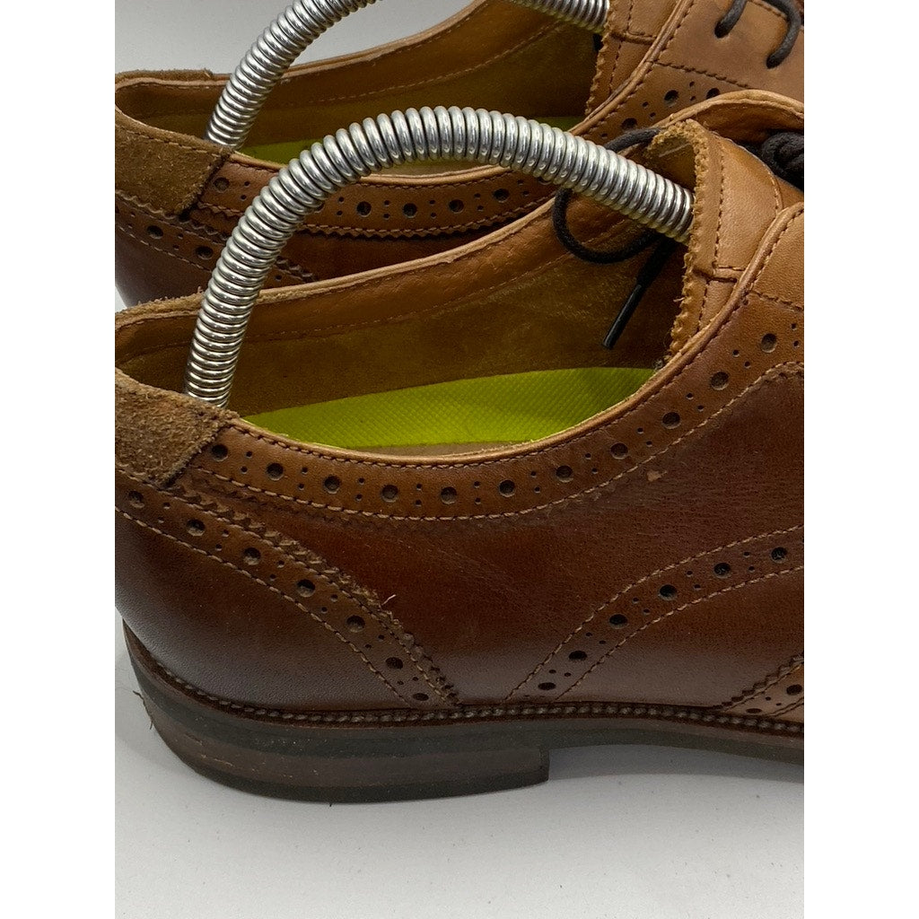 FLORSHEIM Men's Cognac Leather Orthotech Lace-Up Wingtip Oxford Shoes SZ 10