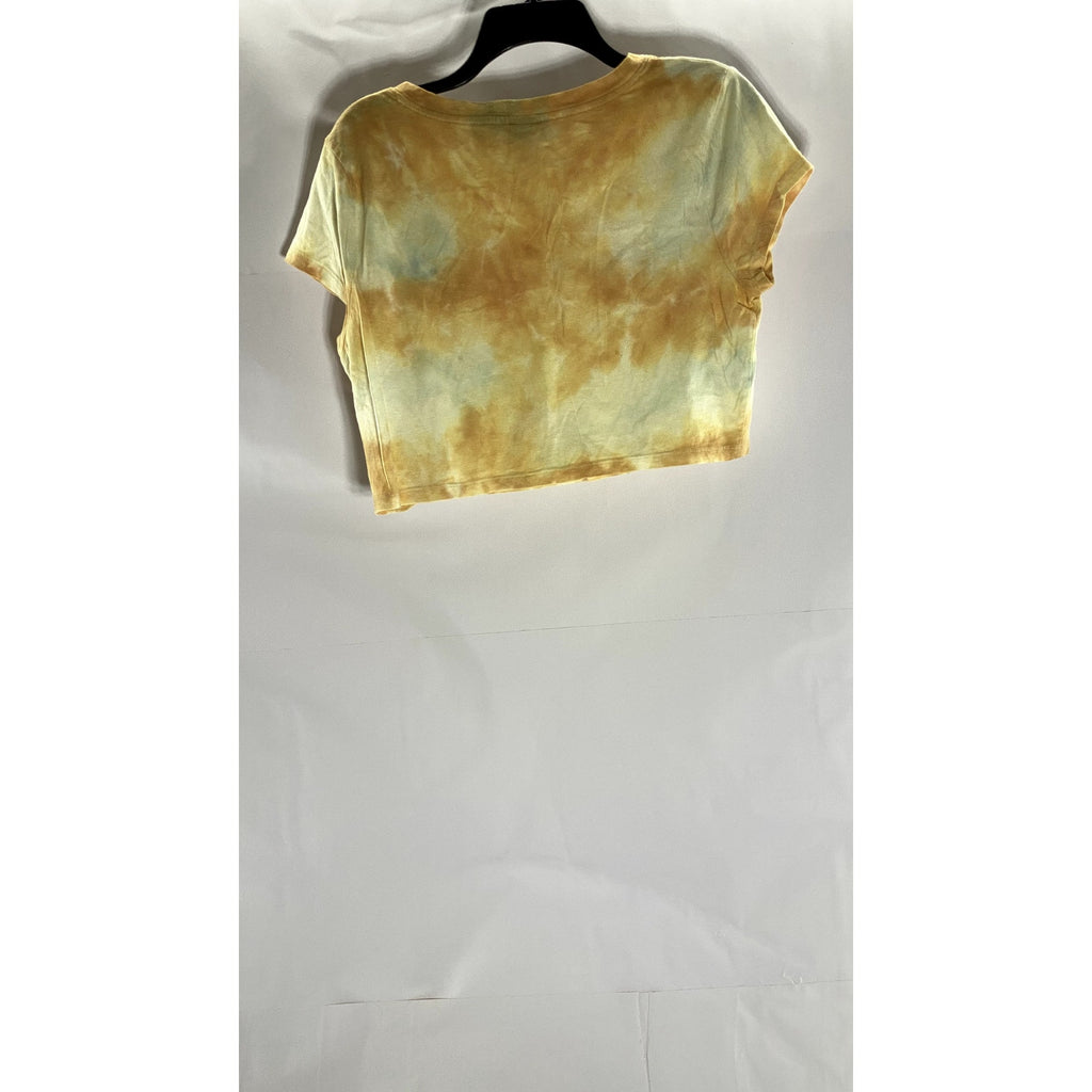 WILD FABLE Women's Yellow/Gold Tie-Dye V-Neck Short Sleeve Crop Top SZ S
