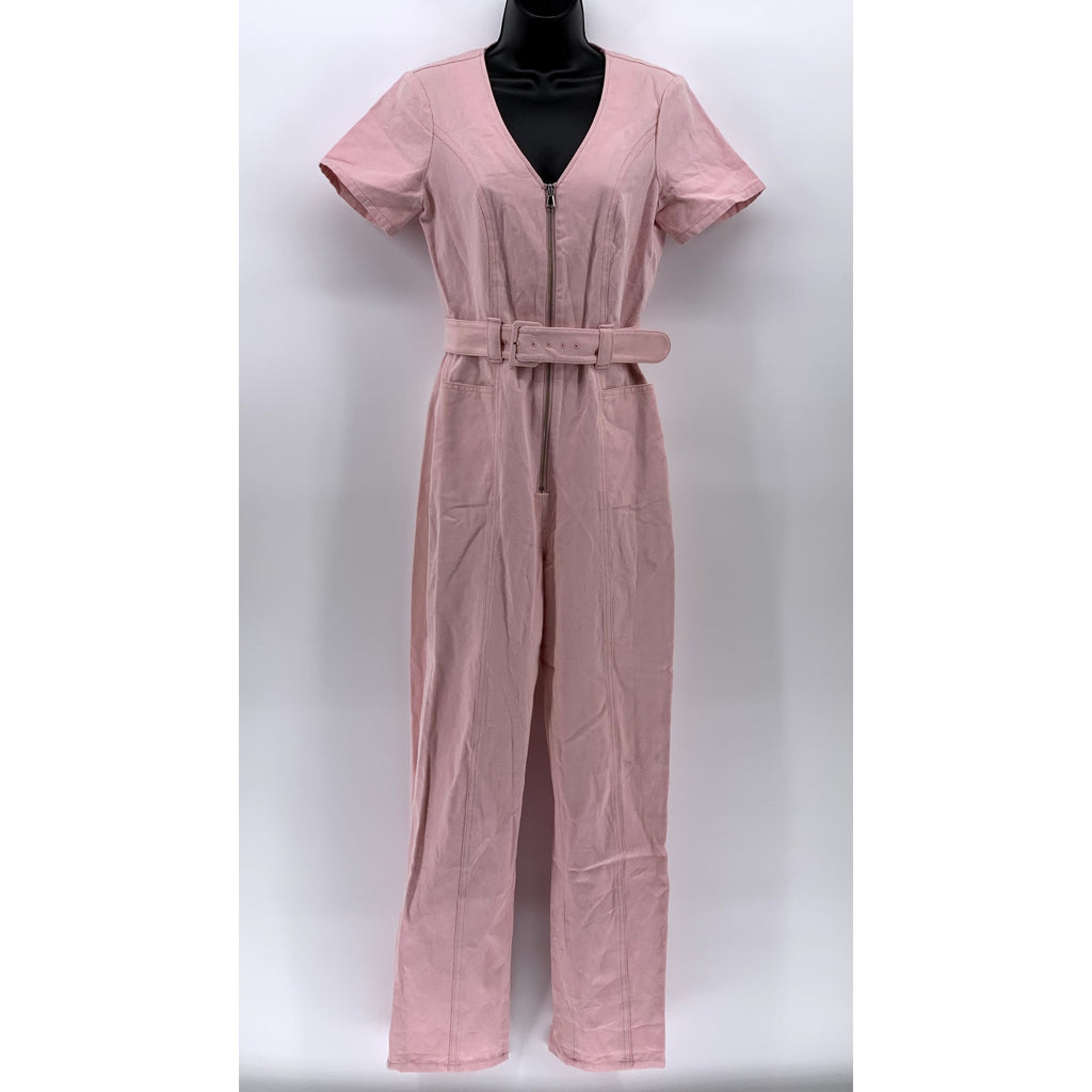 & OTHER STORIES Women's Light Pink Half-Zip Belted Short Sleeve Jumpsuit SZ 4