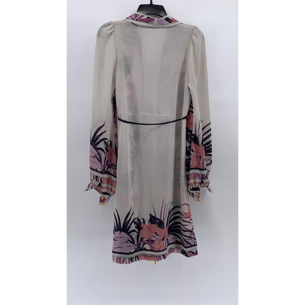 LINGUA FRANCA Women's Purple-White Floral Button-Up Belted Shirt Dress SZ M