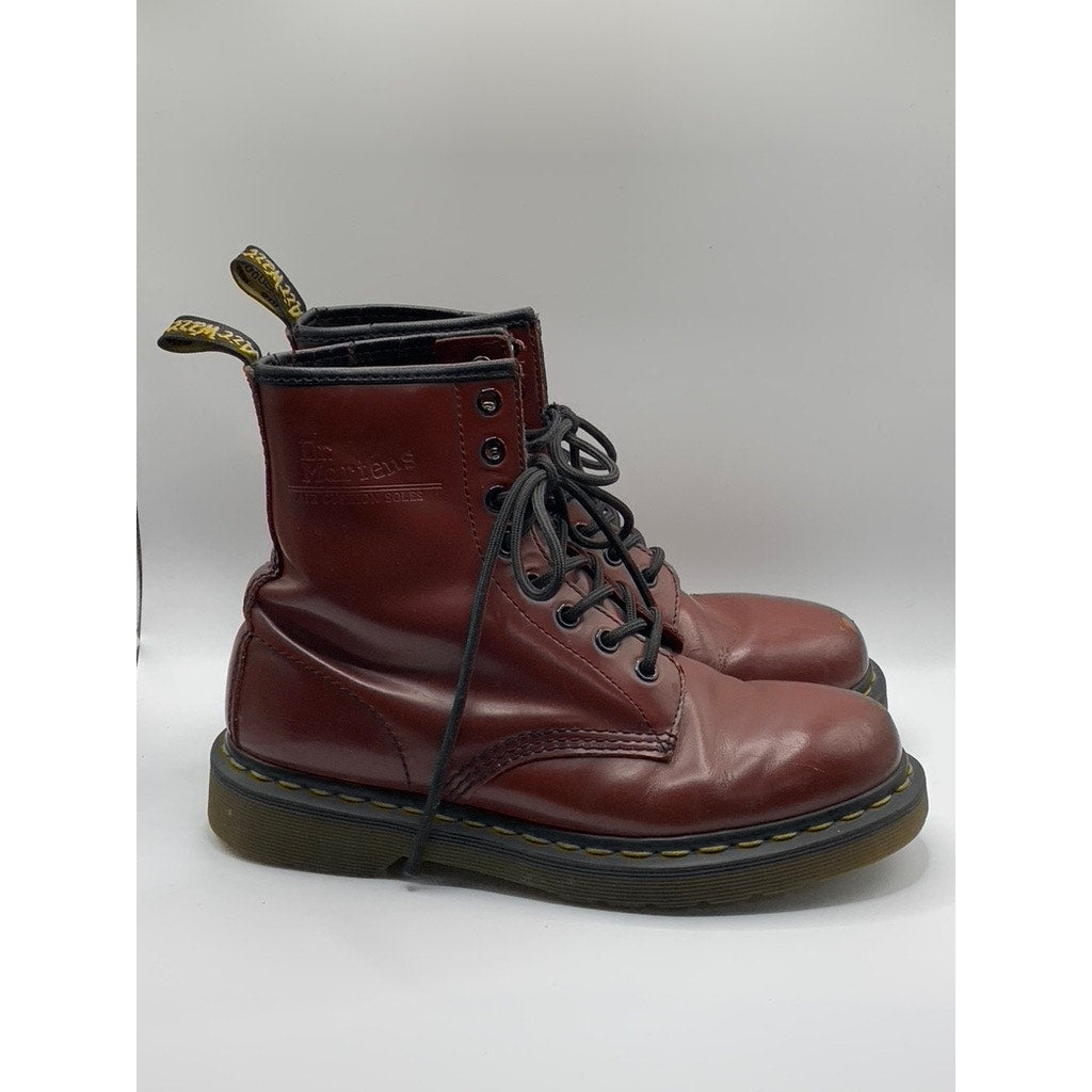 DR. MARTENS Unisex Women's Burgundy Distressed 8-Eyelet Grunge 1460 Boots SZ 7