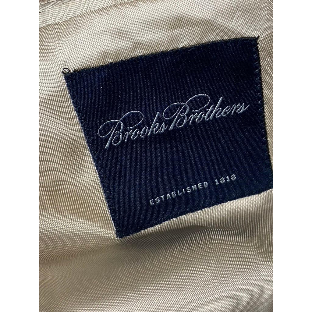 BROOKS BROTHERS Men's Tan Windowpane Silk Blend Two-Button Suit Jacket SZ 42R