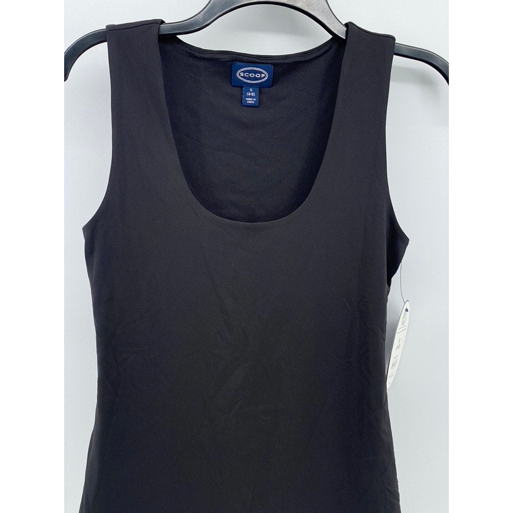 SCOOP Women's Black Scoop-Neck Rib Knit Sleeveless Top SZ S