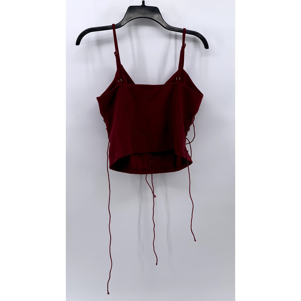 CIDER Women's Wine V-neck Lace-Up Corset Crop Top SZ L(US8)