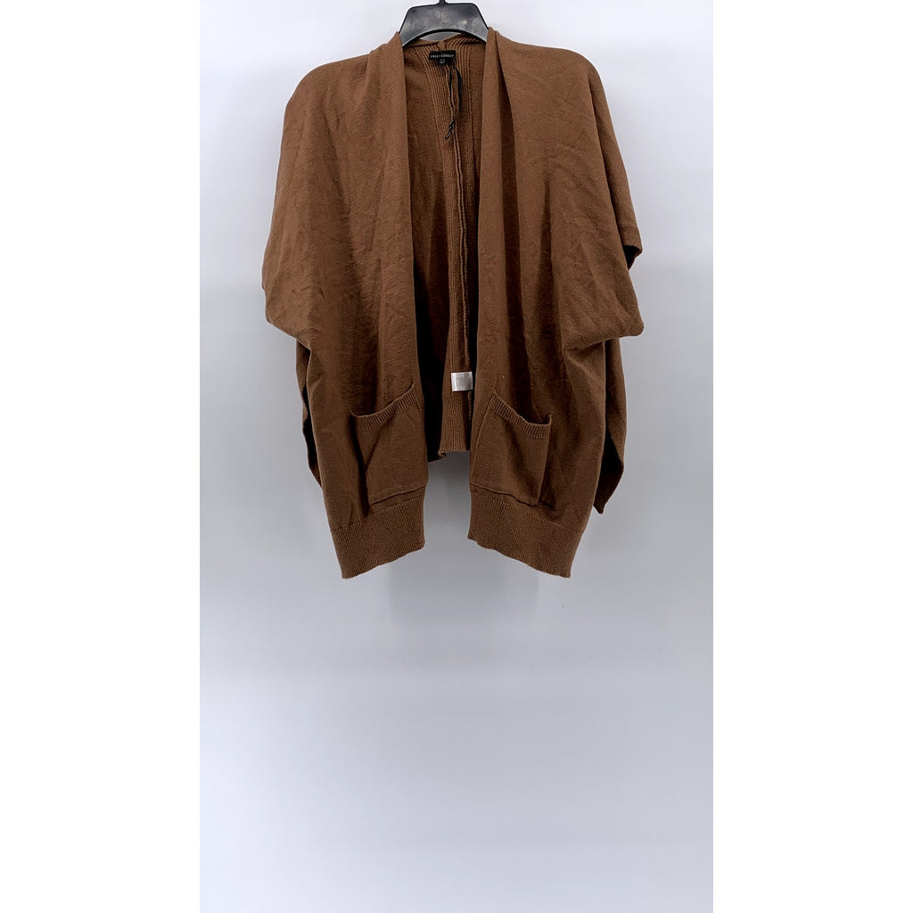 COCO+CARMEN Women's Brown Rib Knit Open-Front Short Sleeve Cardigan SZ OS
