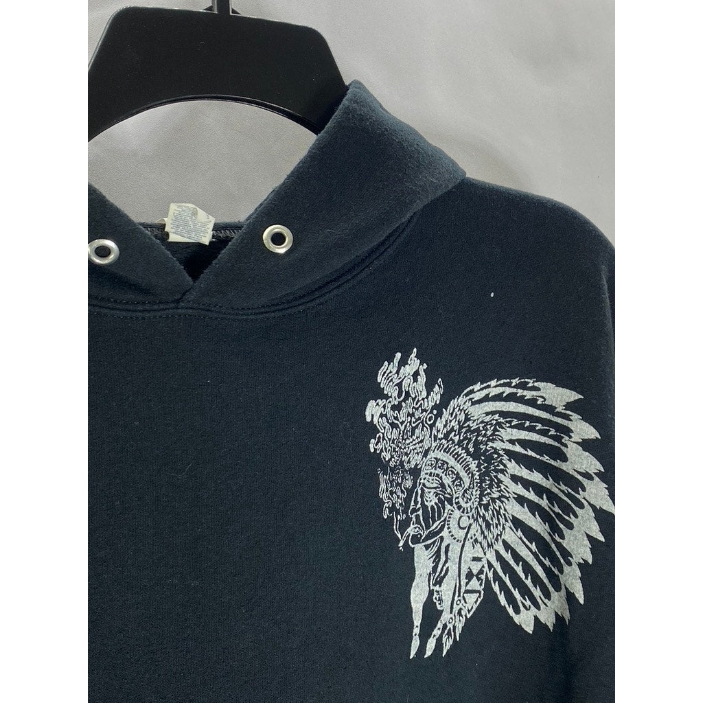 JERZEES NUBLEND Men’s Black-White Graphic Long Sleeve Pullover Hoodie SZ L