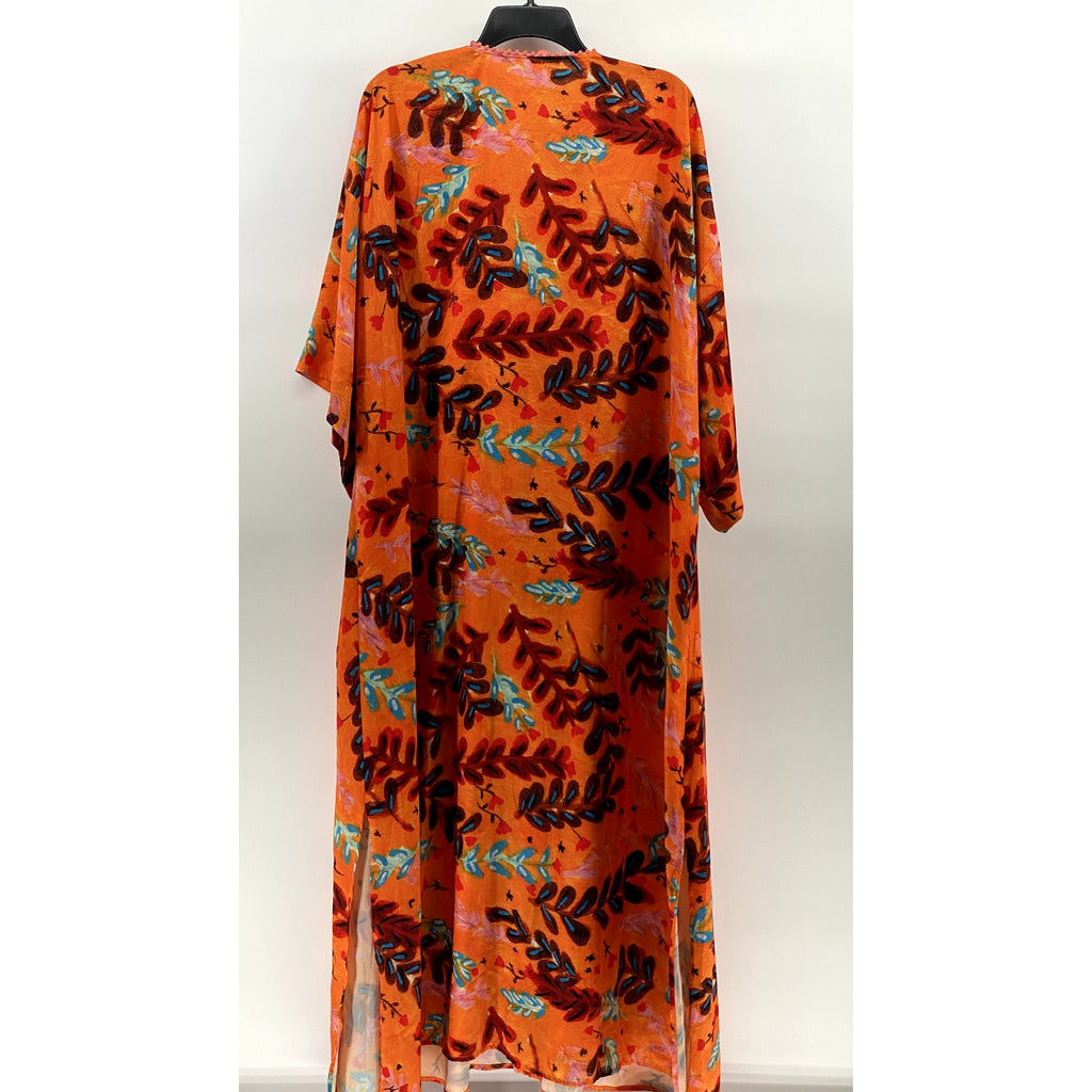 ROEGIE Women's Orange Printed Knit Trim V-Neck Loose-Fit Pullover Dress SZ M