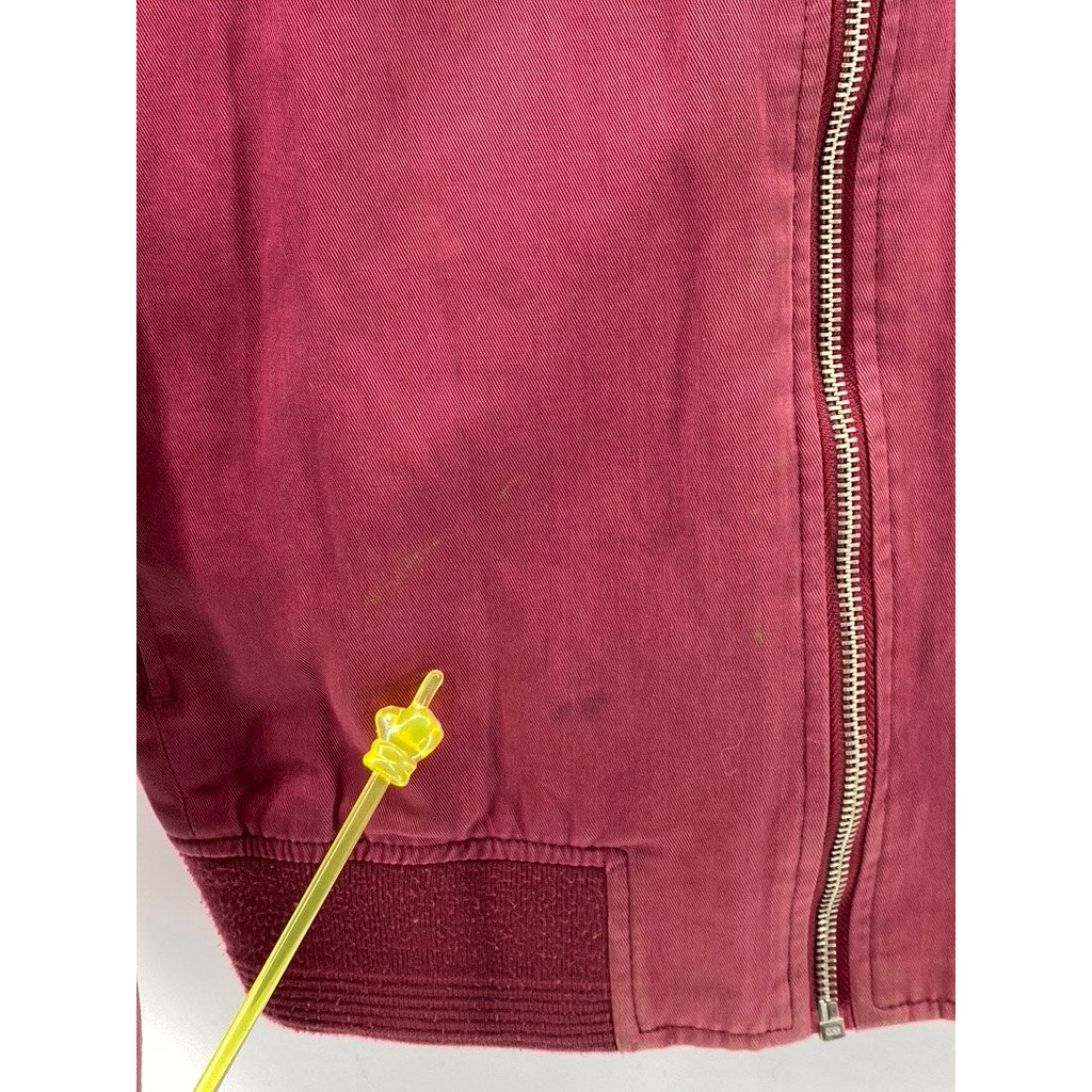 TOPMAN Men's Burgundy Mandarin-Collar Long Sleeve Zip-Up Bomber Jacket SZ S