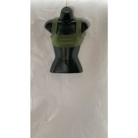 WE WORE WHAT Women's Solid Army Green Straight-Neck Bandeau Sport Bra SZ S