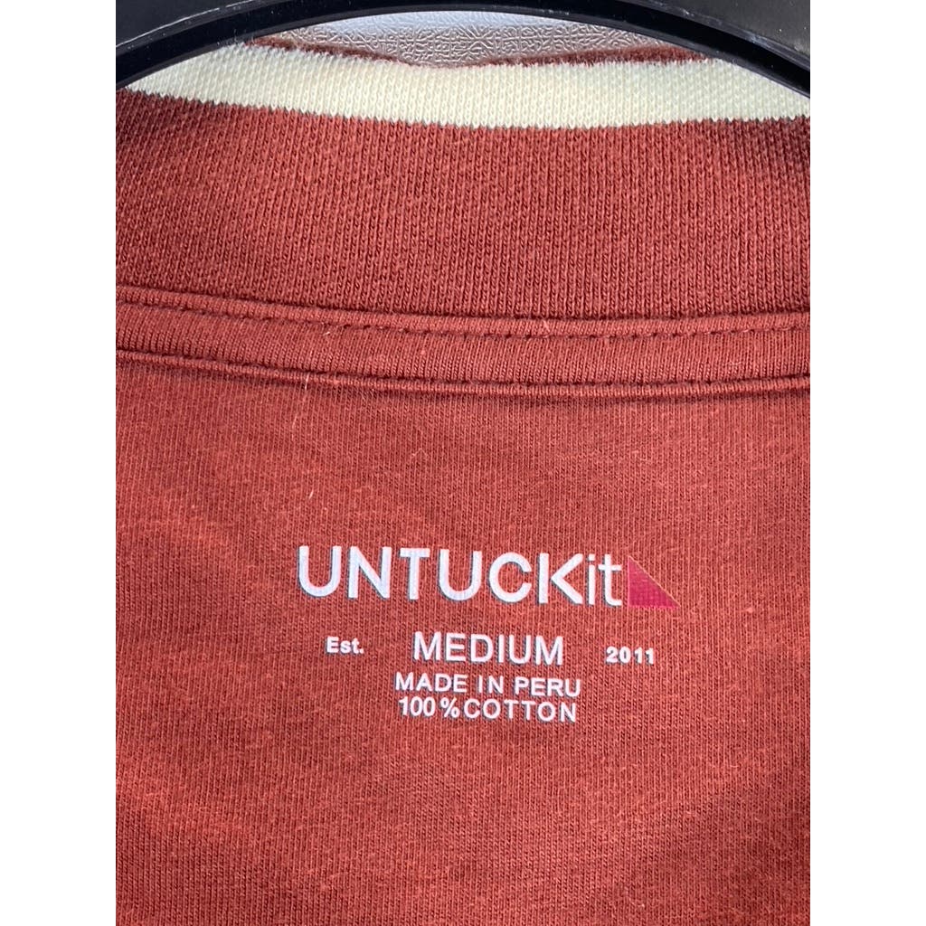 UNTUCKIT Men's Red/Yellow Julius Striped Regular-Fit Long Sleeve Polo Shirt SZ M