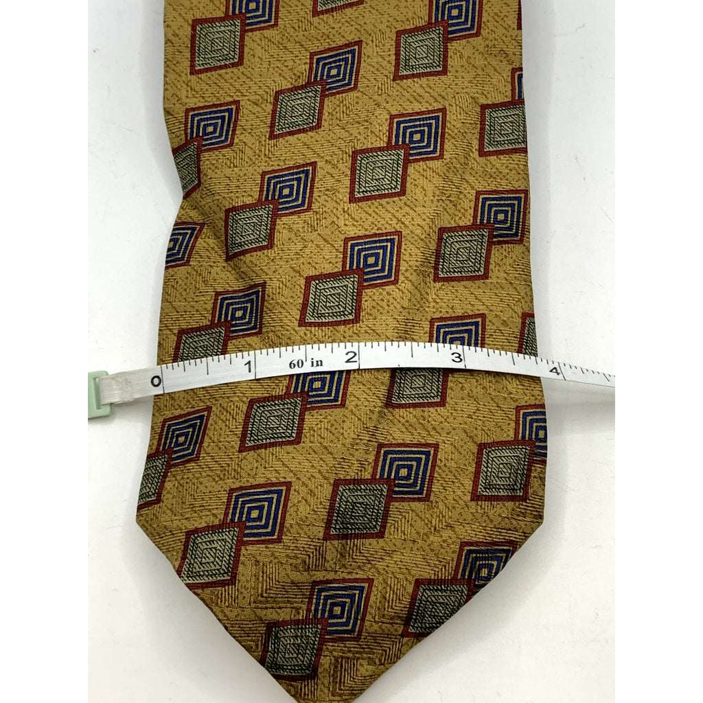 CALVIN KLEIN Men's Vintage 90's Geometric Yellow Silk USA Regular Tie OS
