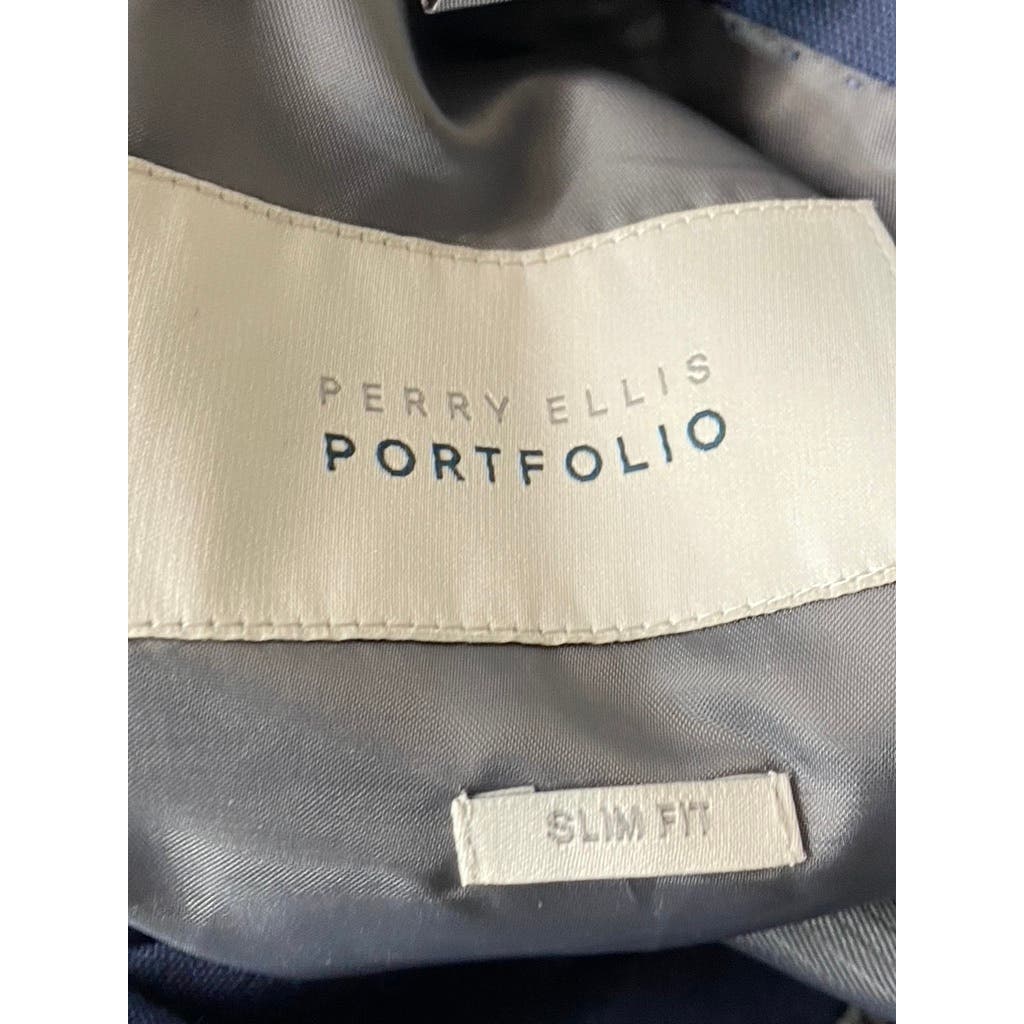 PERRY ELLIS PORTFOLIO Men's Blue Slim-Fit Two-Button Suit Jacket SZ 46R