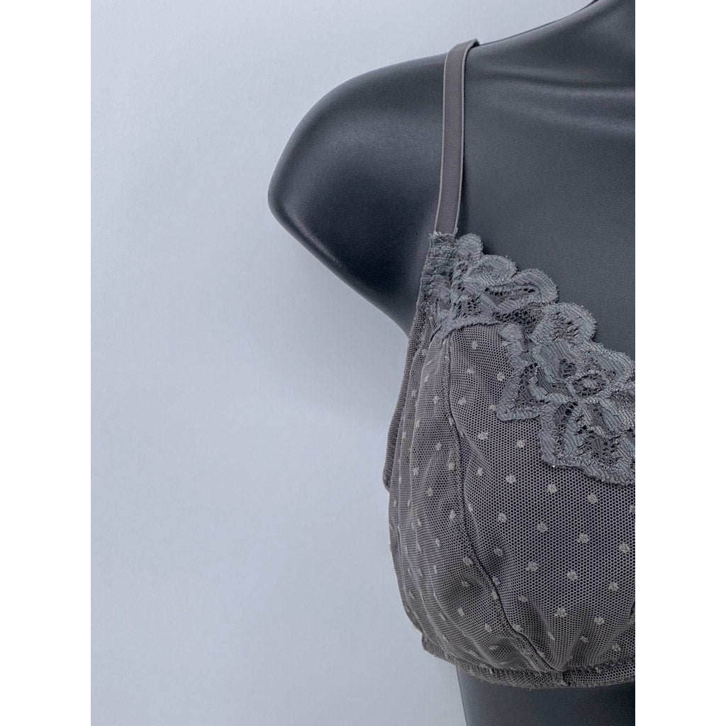 MADEWELL Women's Gray Dot Floral Lace Mesh Spaghetti Strap Bra SZ M