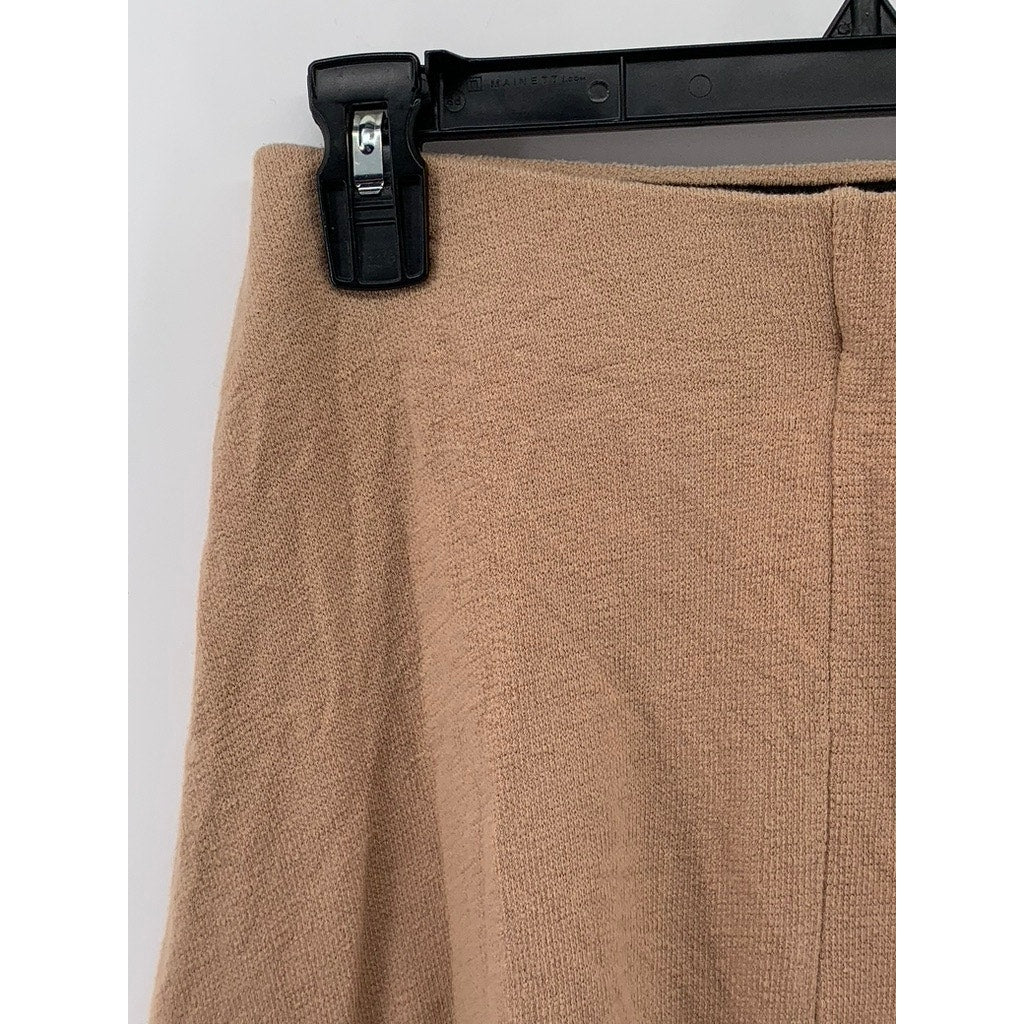 ZARA TRAFALUC Women's Beige A-Line Frayed Midi Skirt SZ S