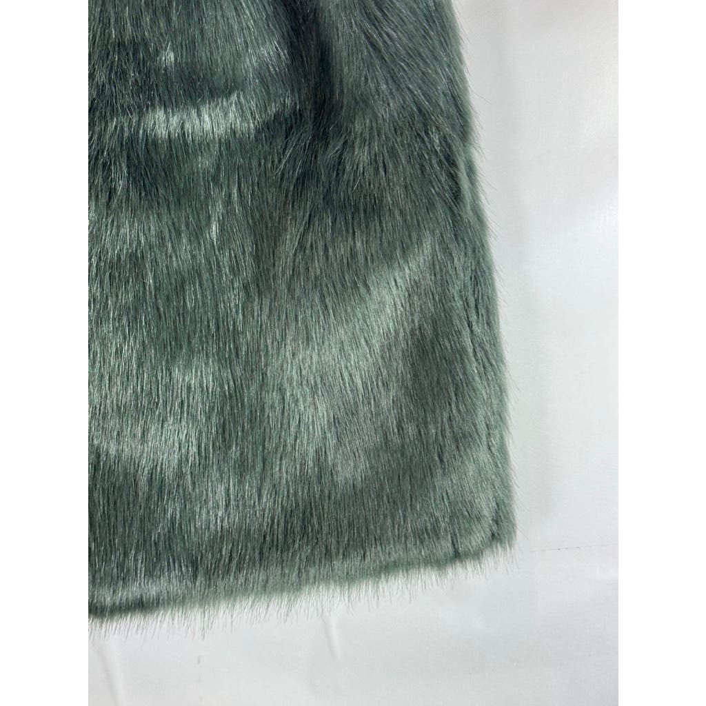 LAUNDRY By DESIGN Women's Green Faux Fur Straight Cut Open-Front Vest SZ M