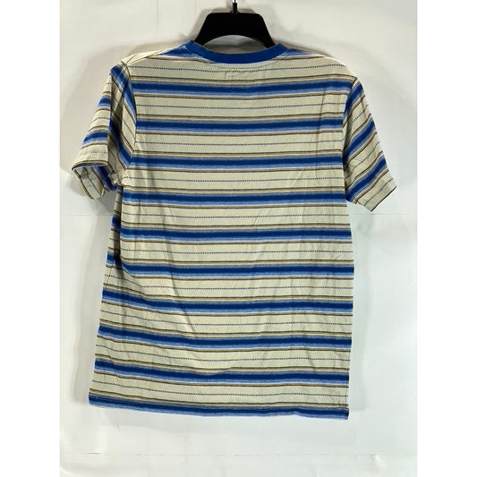 VANS Men's Blue/Beige Striped Crewneck Short Sleeve T-Shirt SZ S