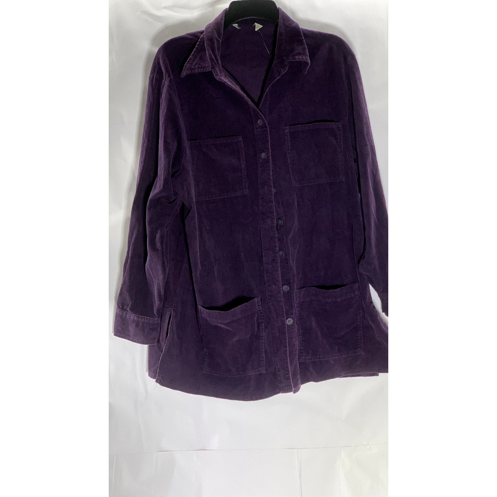 WOOLSWORTHS Women's Dark Purple Four-Pocket Button-Up Long Sleeve Top SZ 16(L)