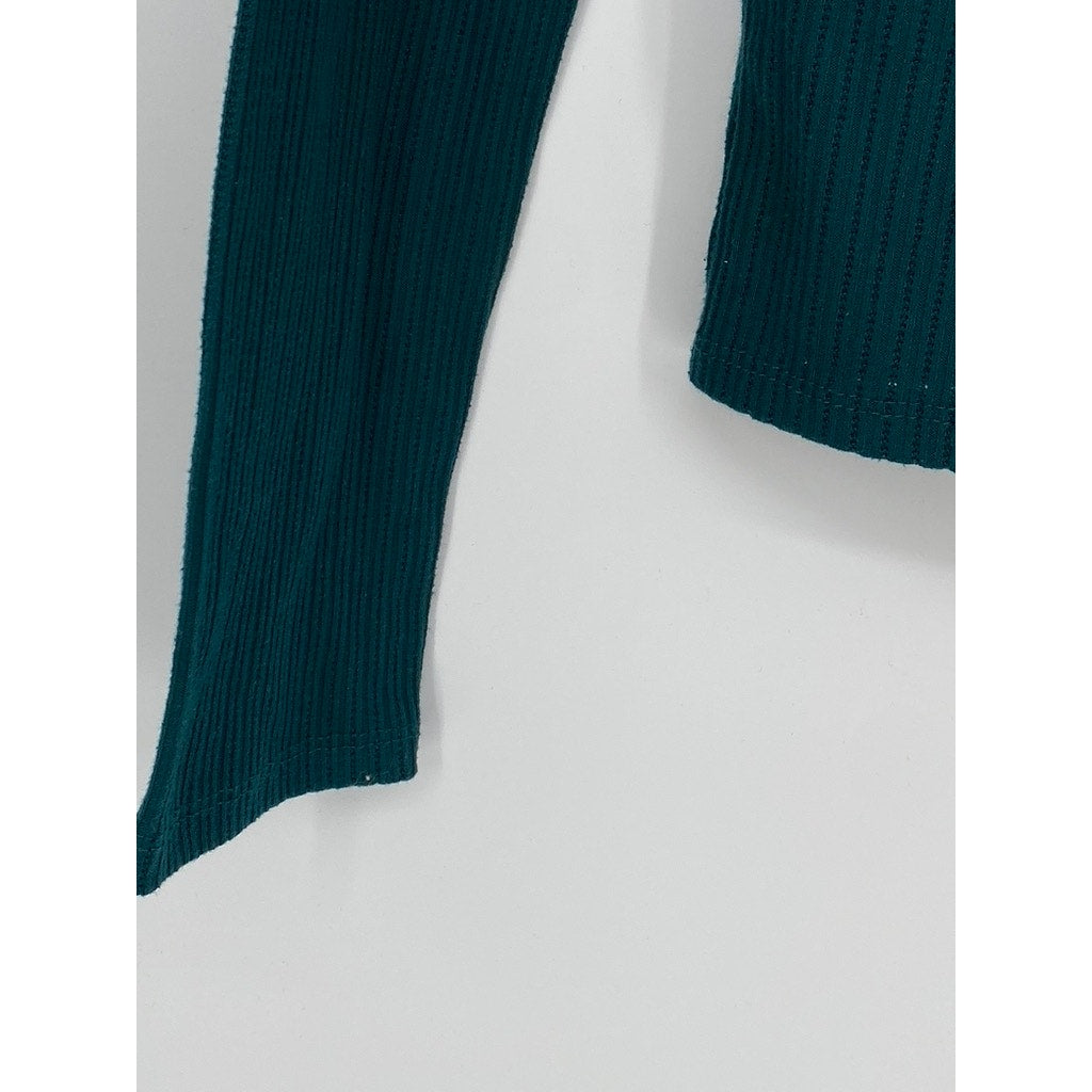 FOREVER 21 Women’s Emerald Green V-Neck Ribbed Long Sleeve Top SZ L
