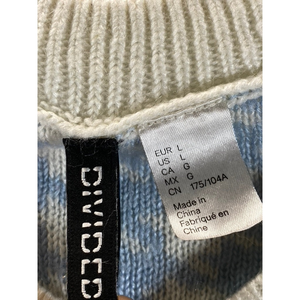 H&M DIVIDED Women's Cream/Blue Houndstooth V-Neck Sweater Vest SZ L