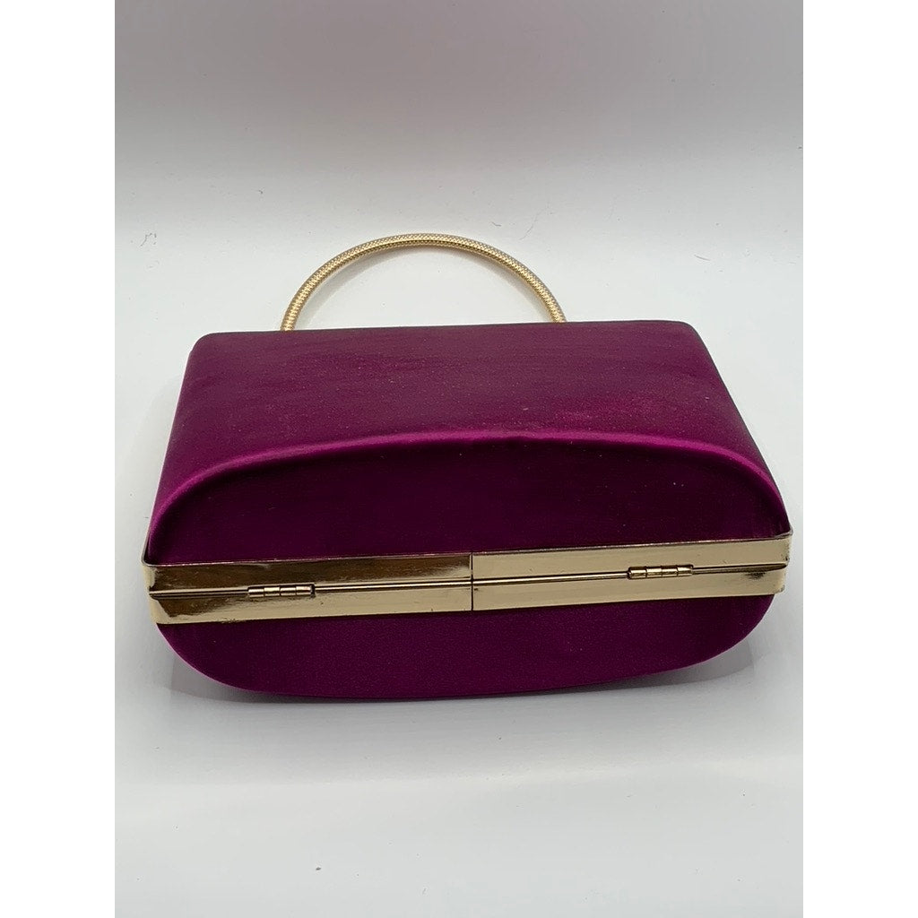 UNBRANDED Women's Purple Satin Boxy Snap Button Removable Strap Clutch Bag