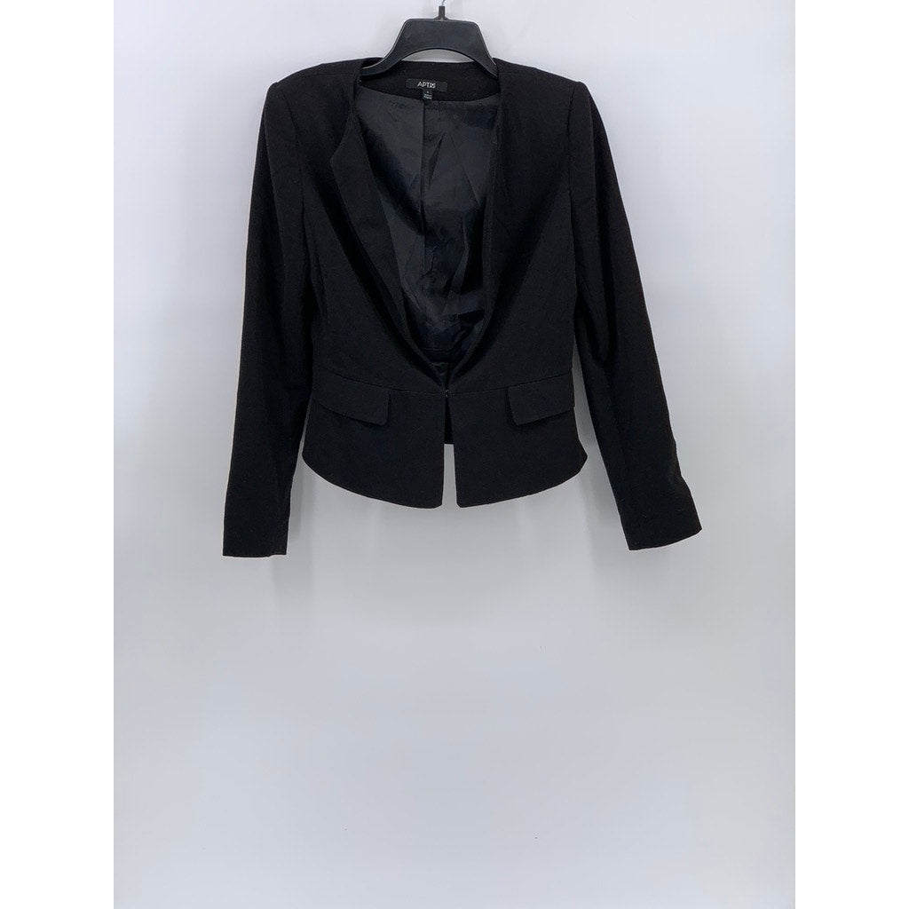 APT. 9 Women's Black Solid Hook & Bar V-Neck Long Sleeve Blazer SZ 4