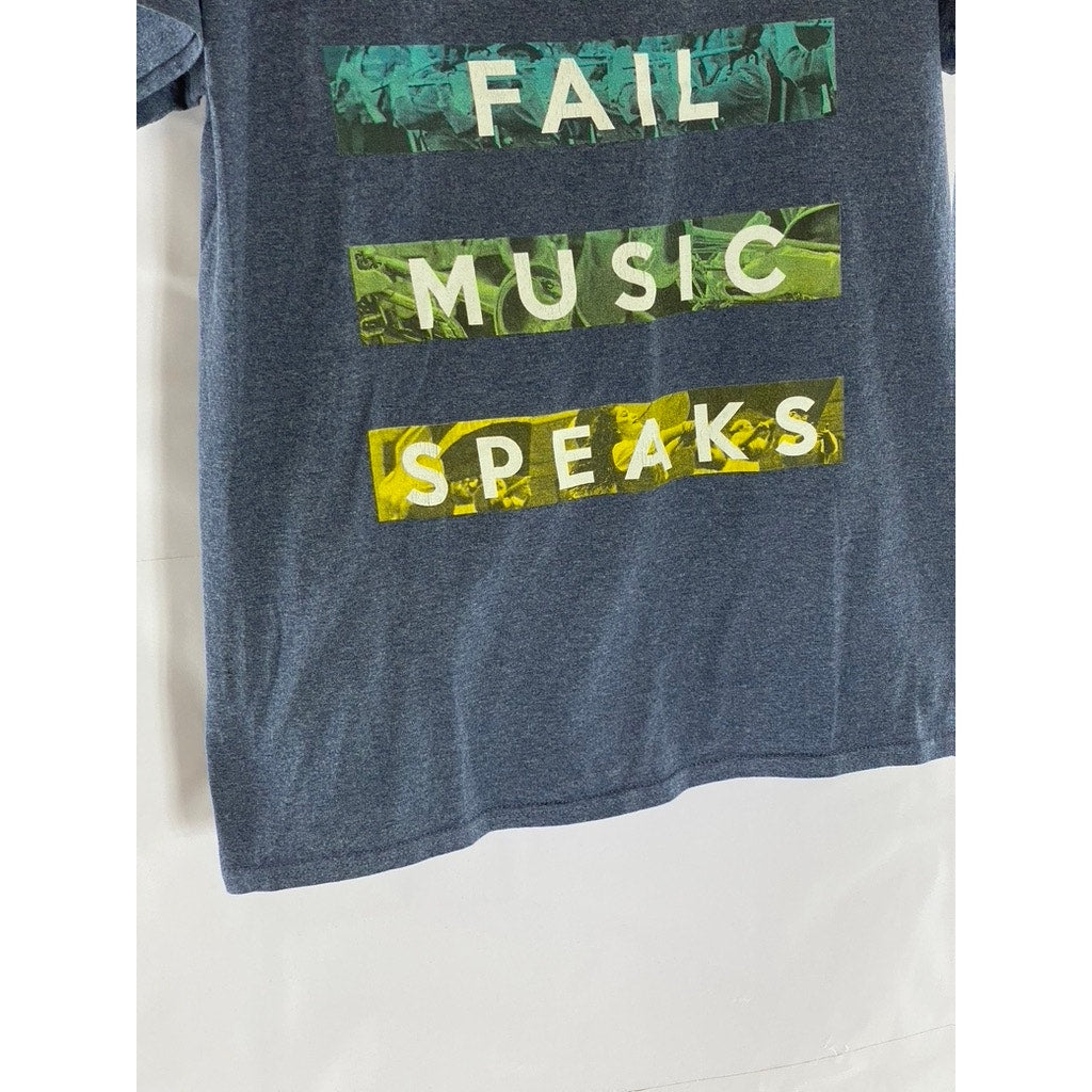 GILDAN Men's Blue Custom Words Fail Music Speaks Graphic Crewneck T-Shirt SZ M