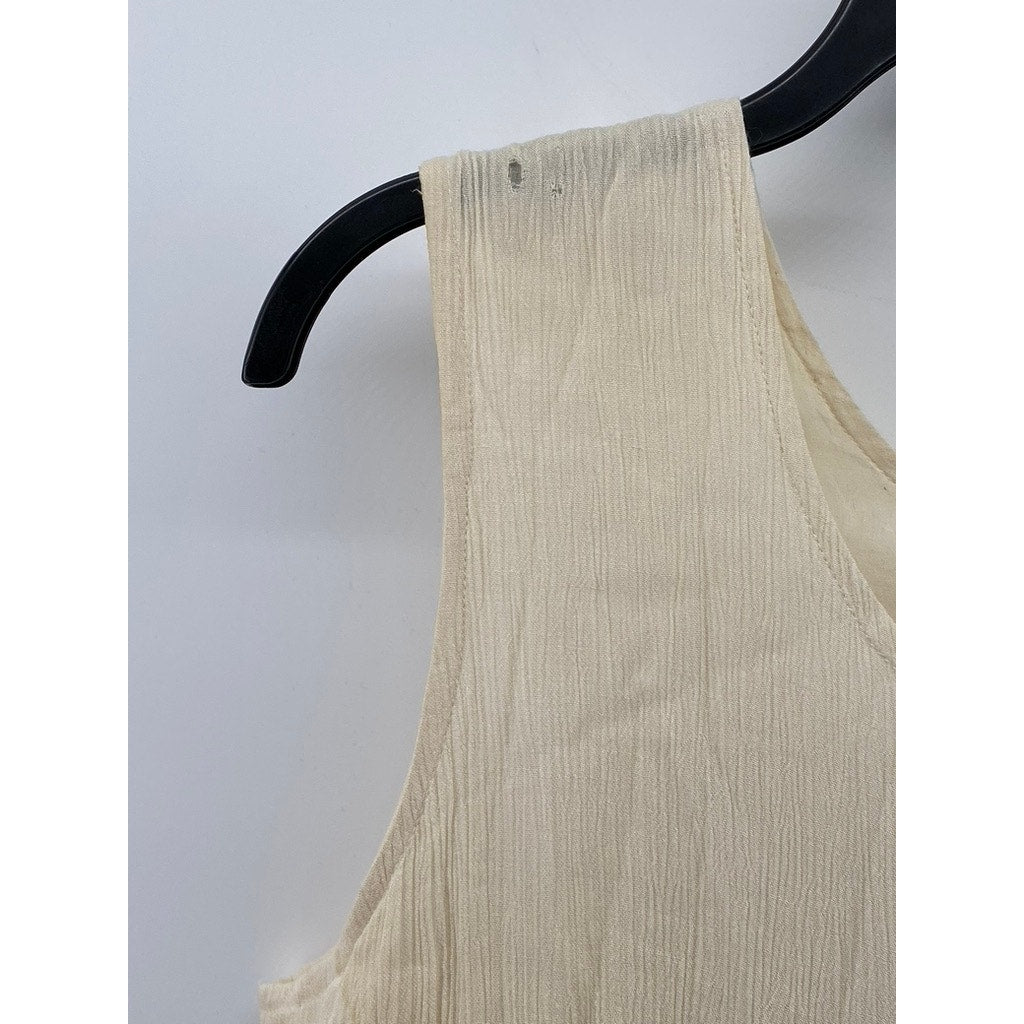 MIDNIGHT VELVET Women's Vintage Tan Scoop-Neck Sleeveless Tiered Maxi Dress SZ L