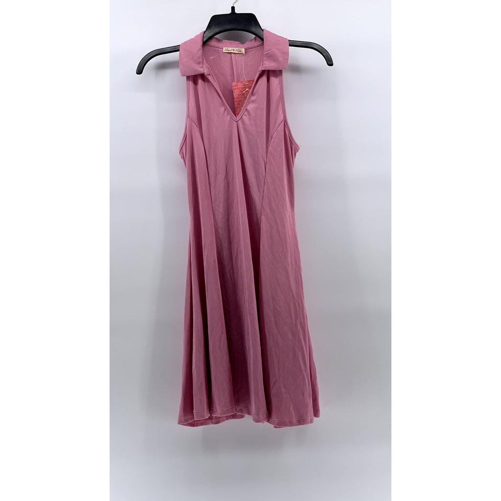 HEART & HIPS Women's Pink Ribbed V-Neck Collared Sleeveless Mini Dress SZ L
