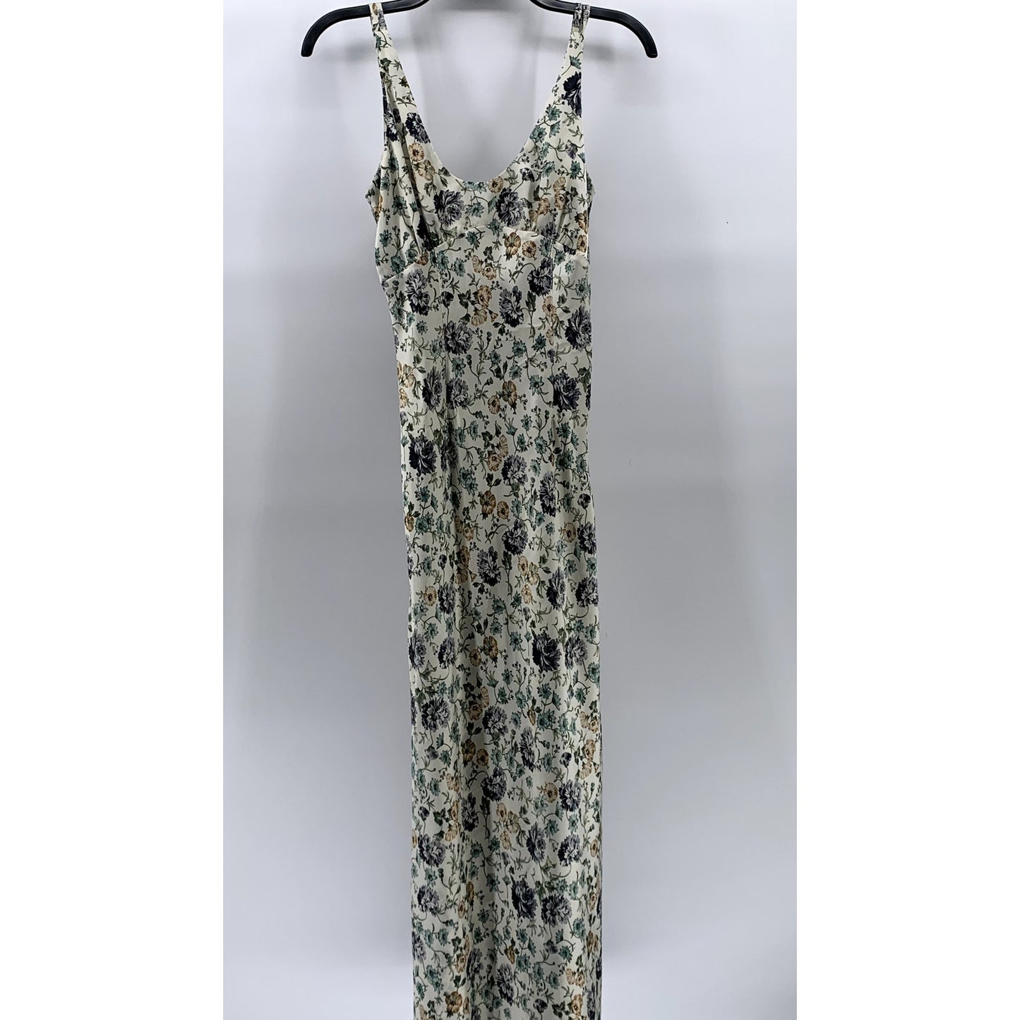 ZARA Women's White Floral Print Scoop-Neck Back-Button Detail Maxi Dress SZ S