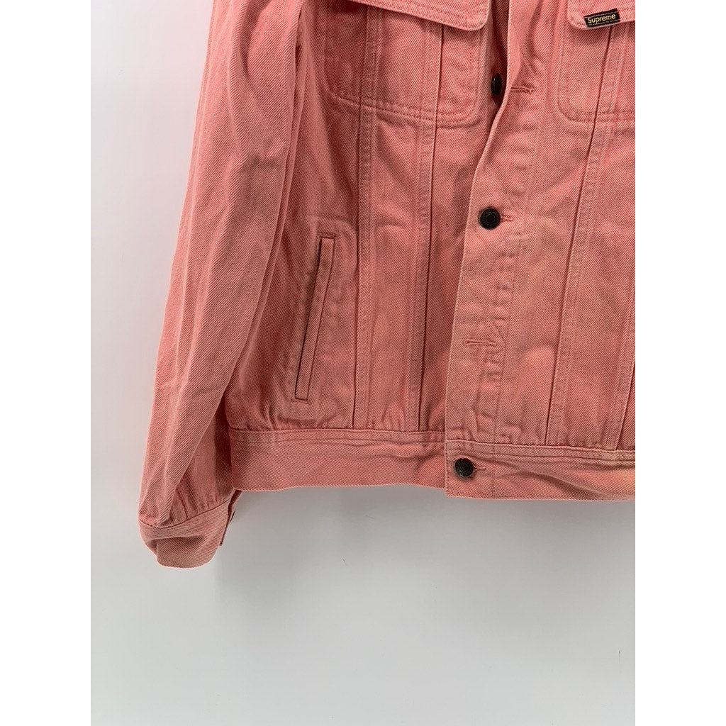 SUPREME Men's Salmon Pink Button-Up Denim Trucker Jacket SZ L
