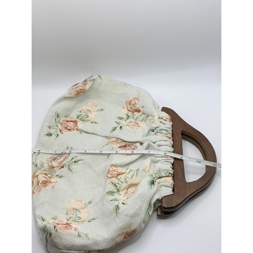 UNBRANDED Women's Mint/Brown Floral Print Cotton Canvas Handbag