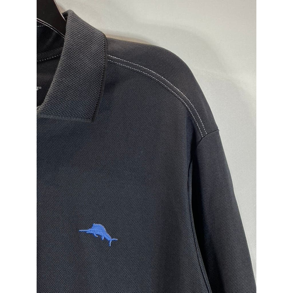 TOMMY BAHAMA Men's Black Solid Emerfielder IslandZone Short Sleeve Polo SZ L