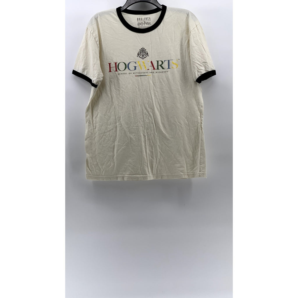 BOX LUNCH Unisex Adult Beige-Black Crewneck Harry Potter Hogwarts T-Shirt SZ L