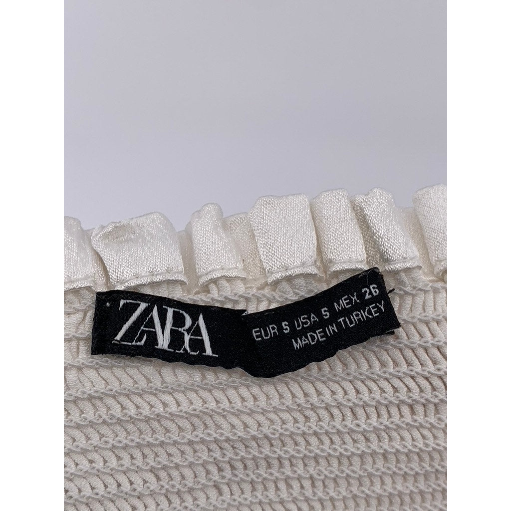 ZARA Women's White Tie-Sleeve Crop Top SZ S