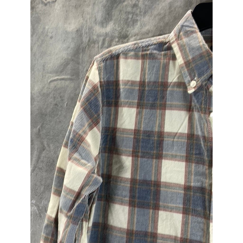 BEN SHERMAN Men's Gray Plaid Button-Up Long Sleeve Shirt SZ S