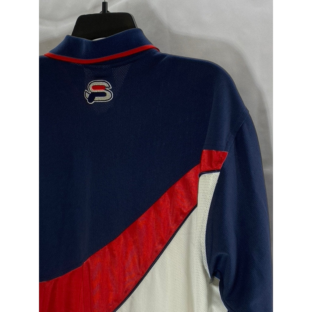 FILA Men’s Vintage Red-Navy-White Short Sleeve Button-Up Jersey Shirt SZ M