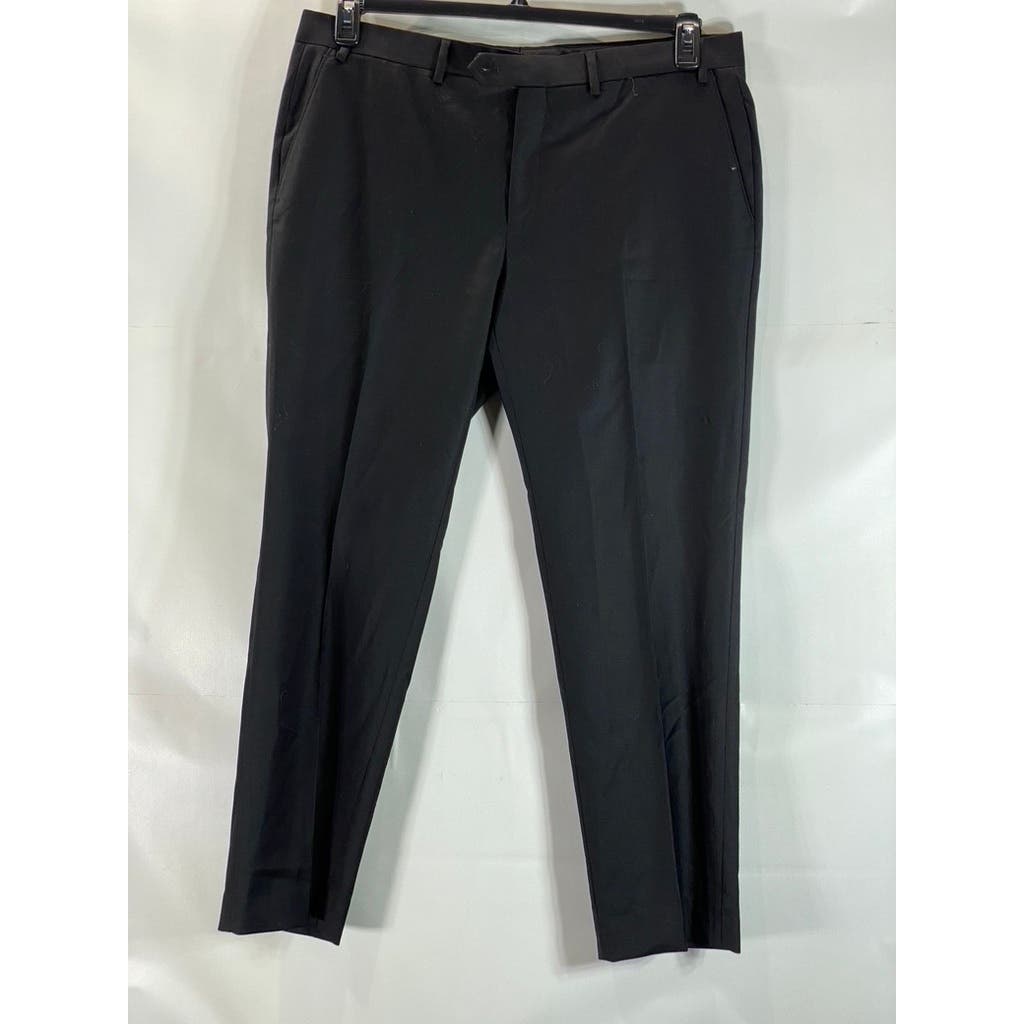 MICHAEL KORS Men's Solid Black Stretch Wool Flat Front Dress Pants SZ 38x30
