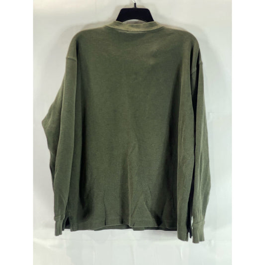 L.L. BEAN Men's Dark Green Waffle-Knit Regular-Fit Henley Long Sleeve Shirt SZ L