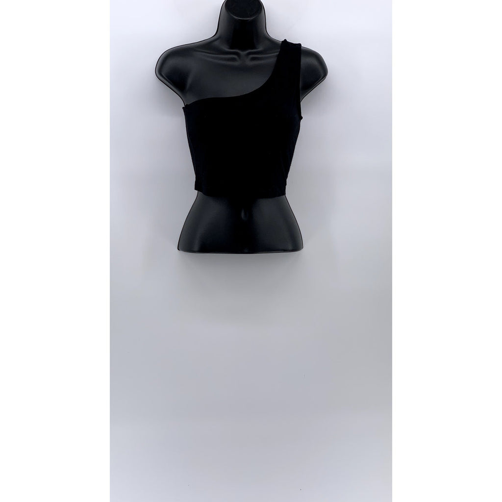 ASOS Women's Black Solid One Shoulder Casual Sleeveless Cropped Top SZ 4