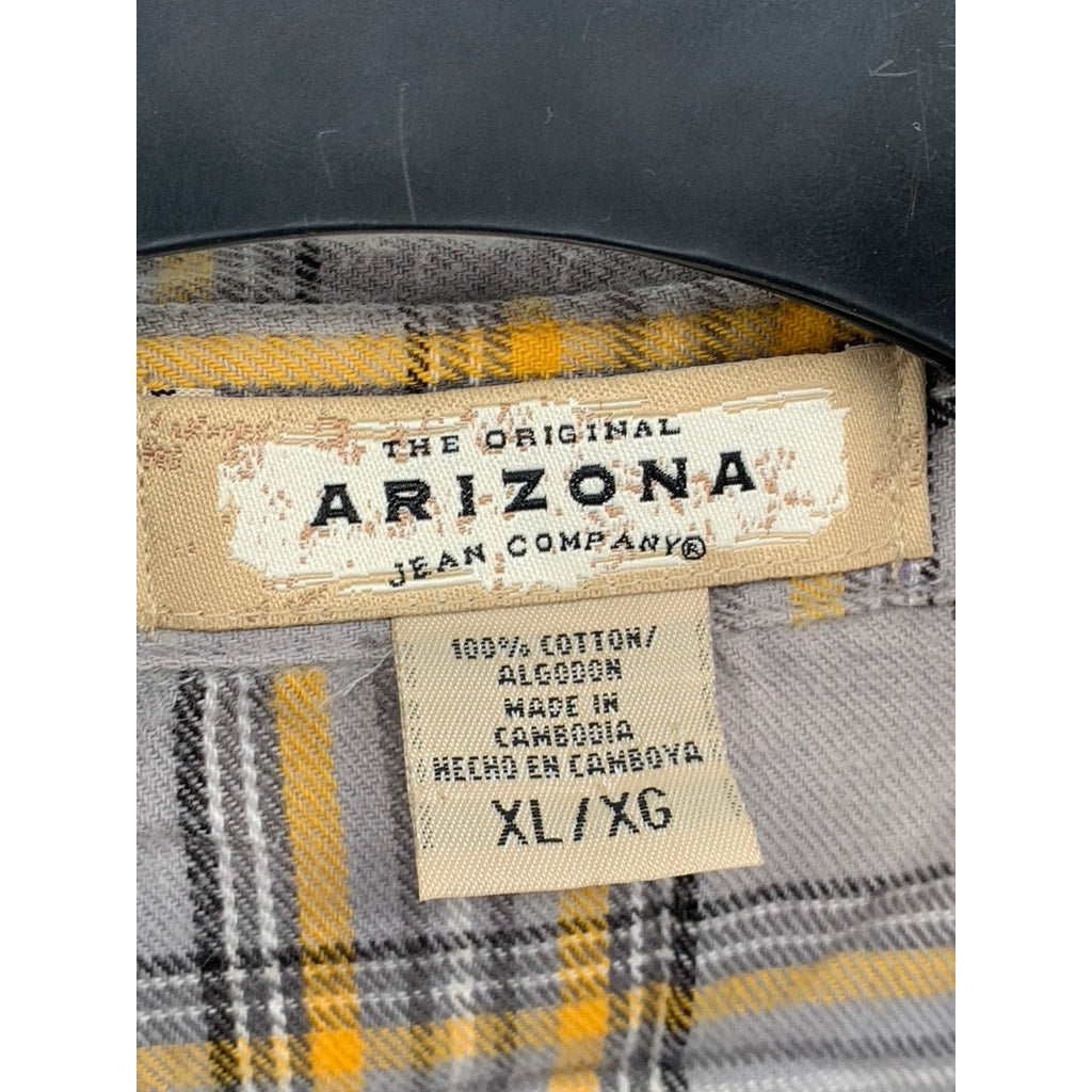 THE ORIGINAL ARIZONA Women's Gray-Yellow Plaid Button-Up Long Sleeve Shirt SZ XL