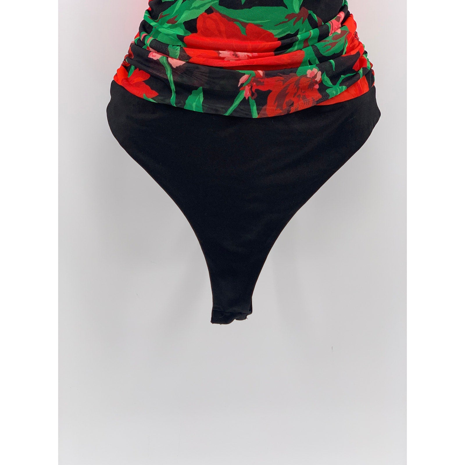 AFRM Women'S Black-Red Floral Delos One-Shoulder Cutout One-Piece Bodysuit SZ XS