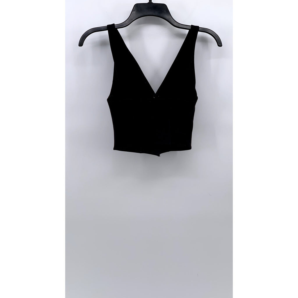 ABERCROMBIE & FITCH Women's Black Solid V-Neck Tank Crop Top SZ XS