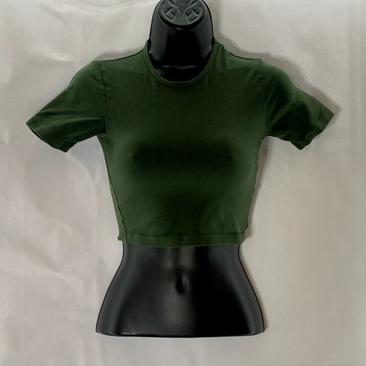 LOS ANGELES APPAREL Women's Dark Green Crewneck Cotton Spandex Crop Top SZ XS