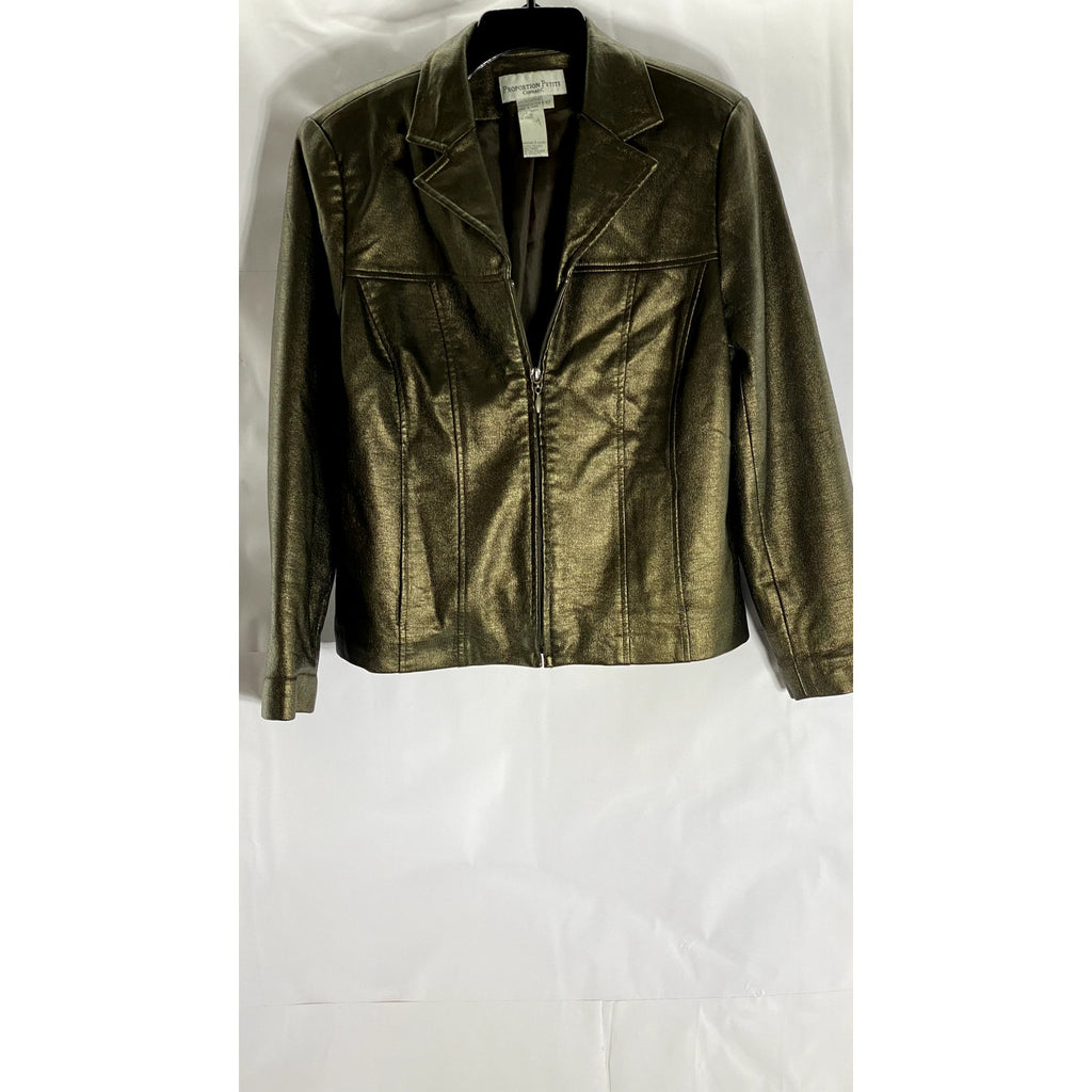 PROPORTION PETITES CONRAD C Women's Vintage Metallic Faux-Leather Jacket SZ 12