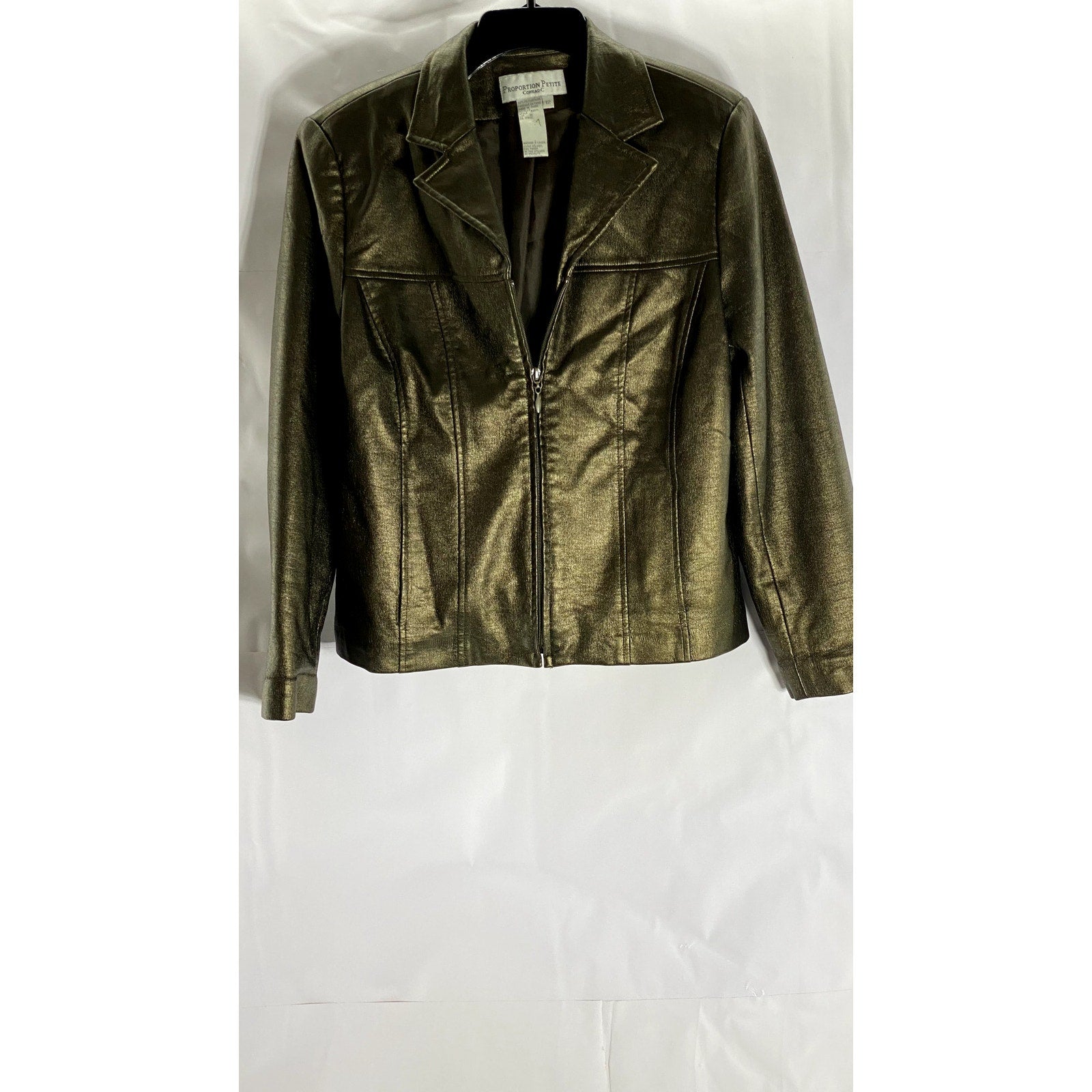 PROPORTION PETITES CONRAD C Women's Vintage Metallic Faux-Leather Jacket SZ 12