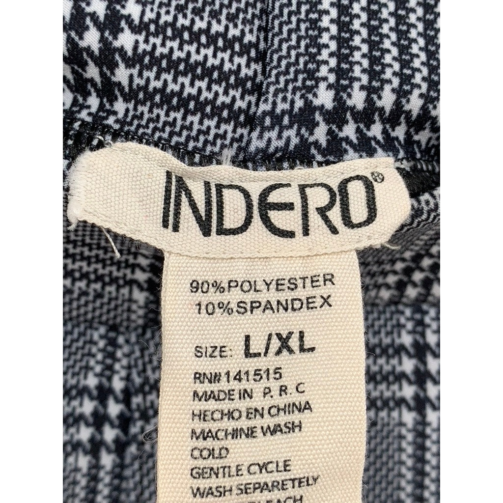 INDERO Women's Black-White Houndstooth Check Skinny Pants SZ L/XL