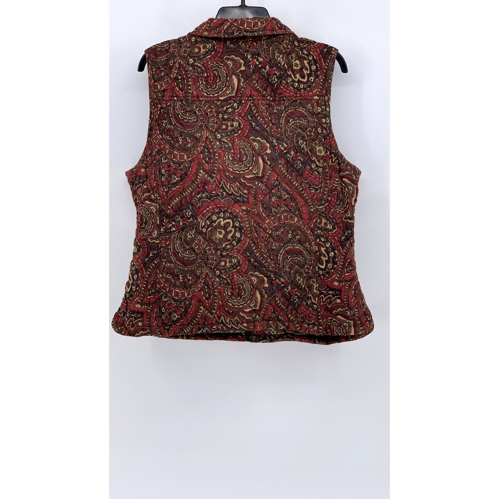 CROFT & BARROW Women’s Brown Paisley Print Quilted Zip-Up Vest SZ L